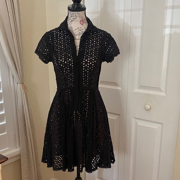 BCBG Max Azria Black Eyelet Shirt Dress • Size 0 - Picture 2 of 9
